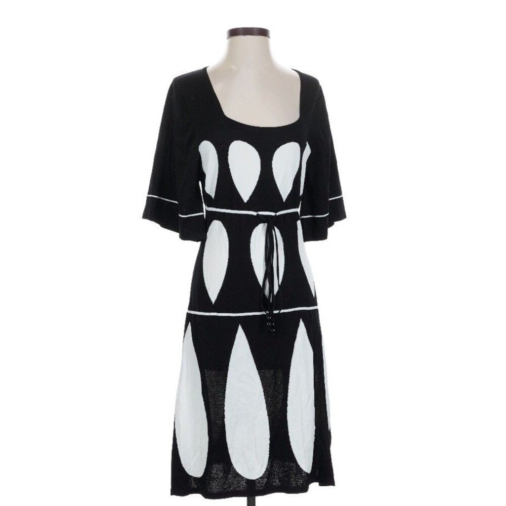 Badgley Mischka Black White Knit Dress XS Office Party Preppy Designer Old Money
